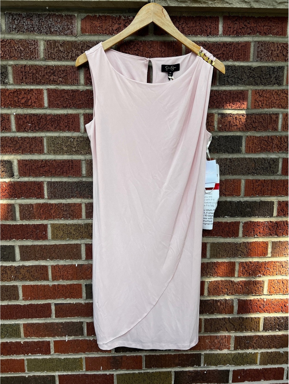 Jessica Simpson Baby Pink Ruched Gold Shoulder Sleeveless Cocktail Dress